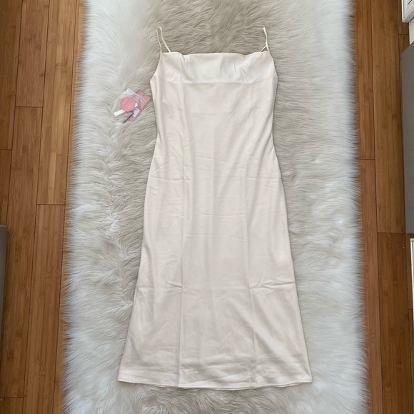 Birdy Grey Champagne Satin Sleeveless Cowl Neck Lisa Midi Bridesmaid Dress - Picture 2 of 12